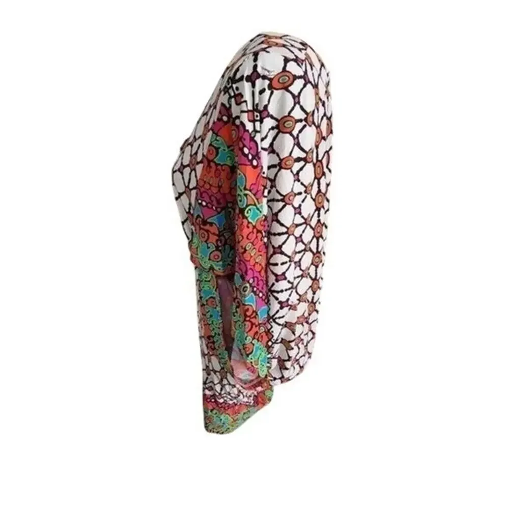 Trina Turk Geometric Mosaic Print Kimono Sleeve V-Neck Mini Dress Swim Multi XS